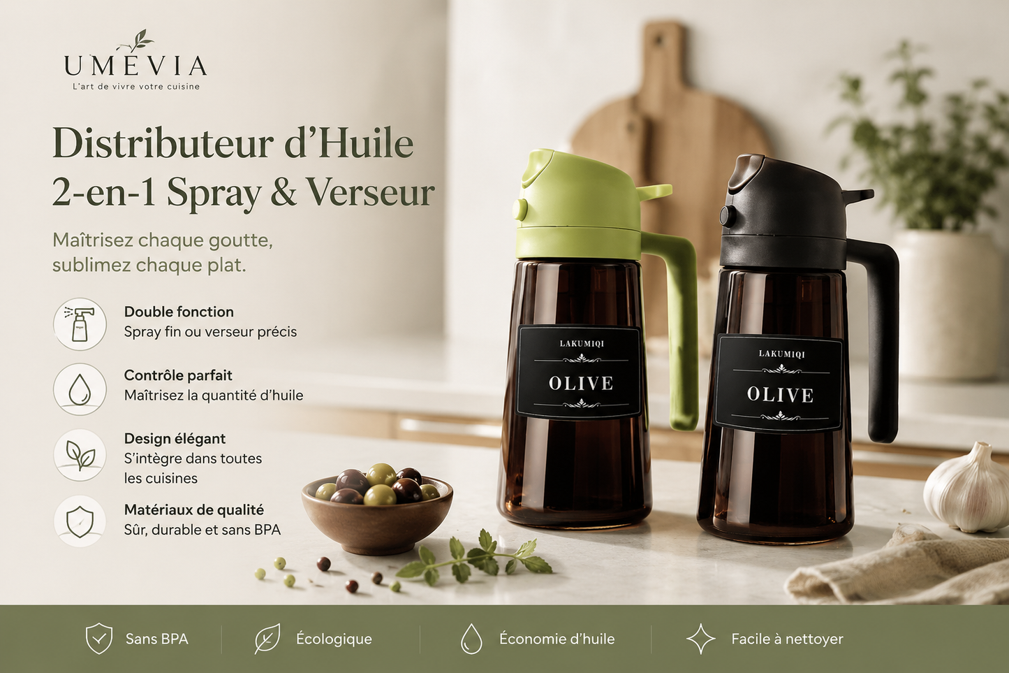 Distributeur d'Huile 2-en-1 Spray & Verseur