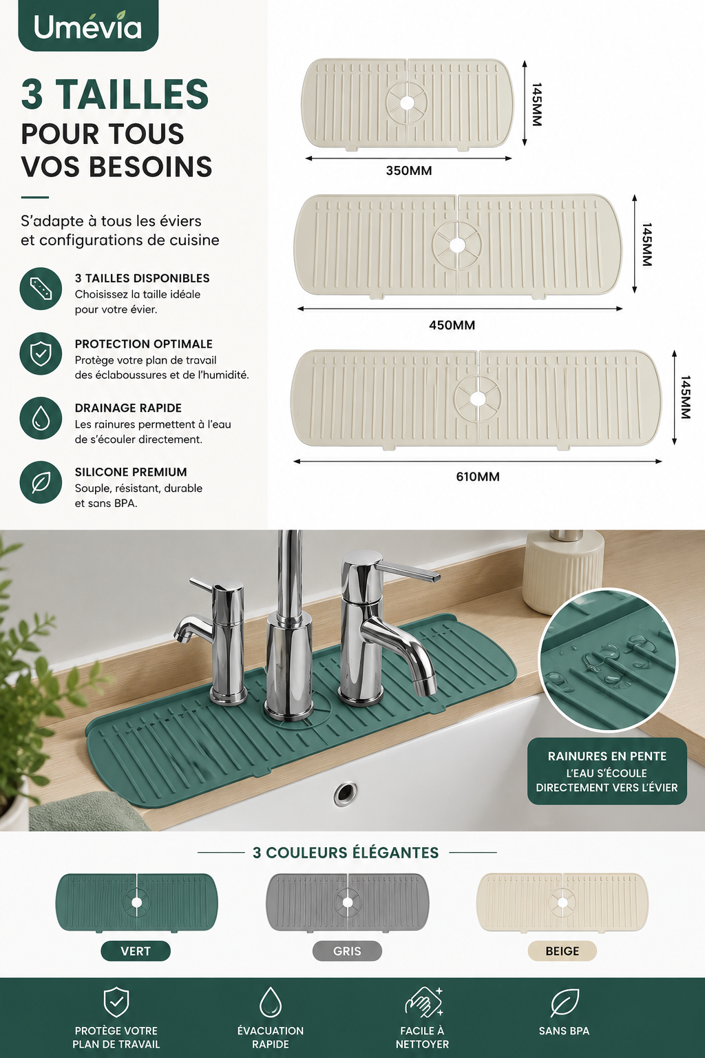 Tapis Égouttoir de Robinet en Silicone – Protection Anti-Éclaboussures pour Évier de Cuisine et Salle de Bain