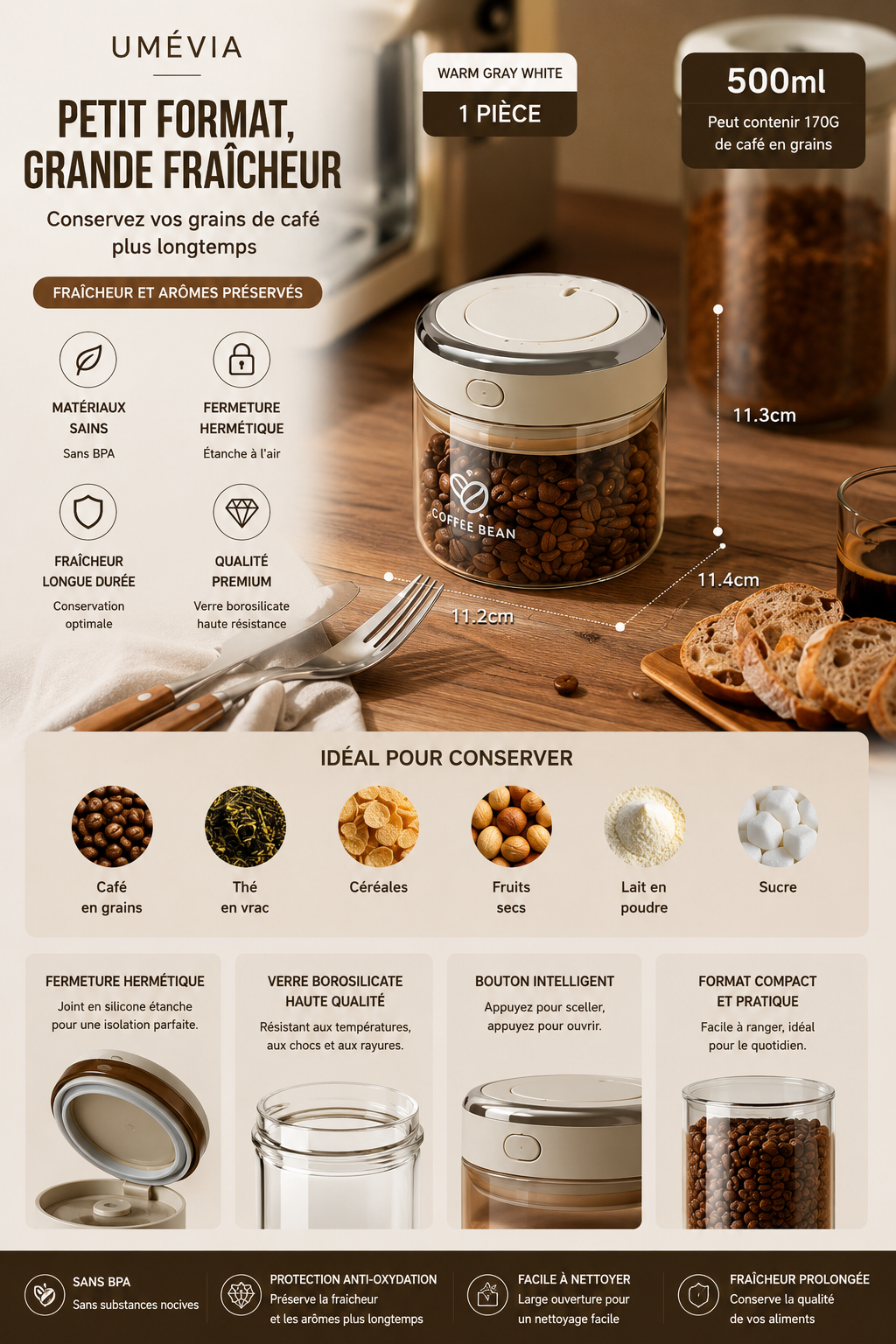Bocal de Conservation Café Premium – Hermétique, Anti-Oxydation et Anti-Humidité