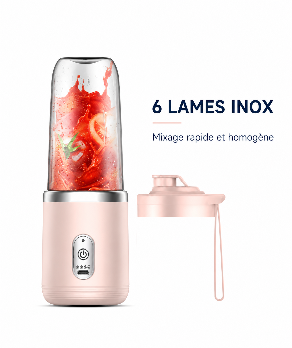 Blender Portable Rechargeable USB-C – 6 Lames Inox | Smoothies et Jus Frais | Umévia