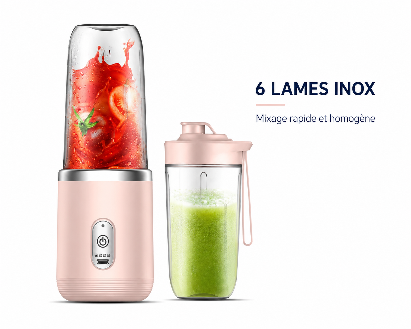 Blender Portable Rechargeable USB-C – 6 Lames Inox | Smoothies et Jus Frais | Umévia