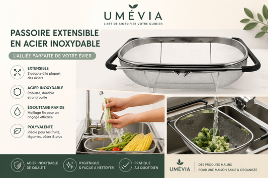 Passoire Extensible en Acier Inoxydable pour Évier – Égouttoir Télescopique Multifonction | Umévia