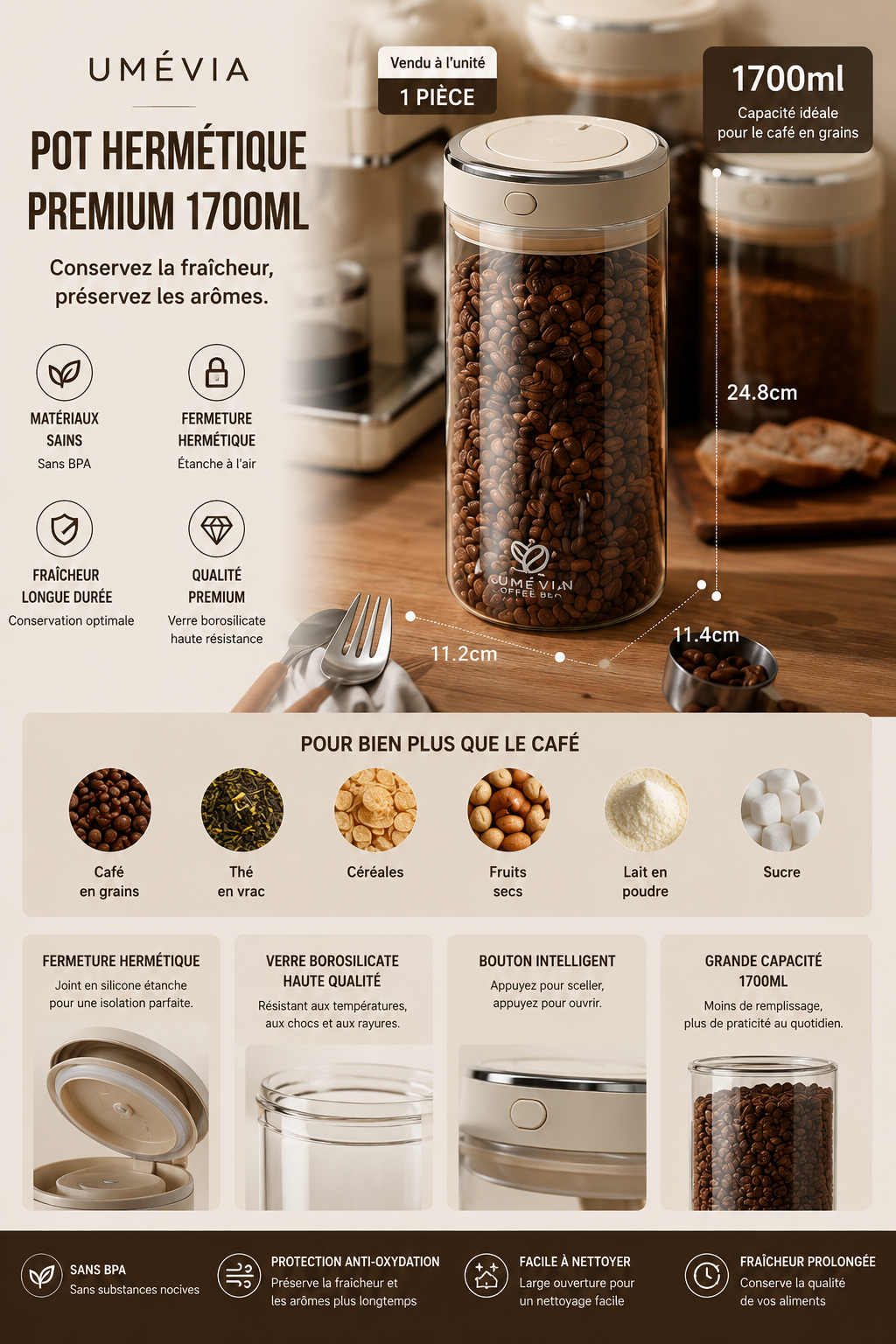Bocal de Conservation Café Premium – Hermétique, Anti-Oxydation et Anti-Humidité