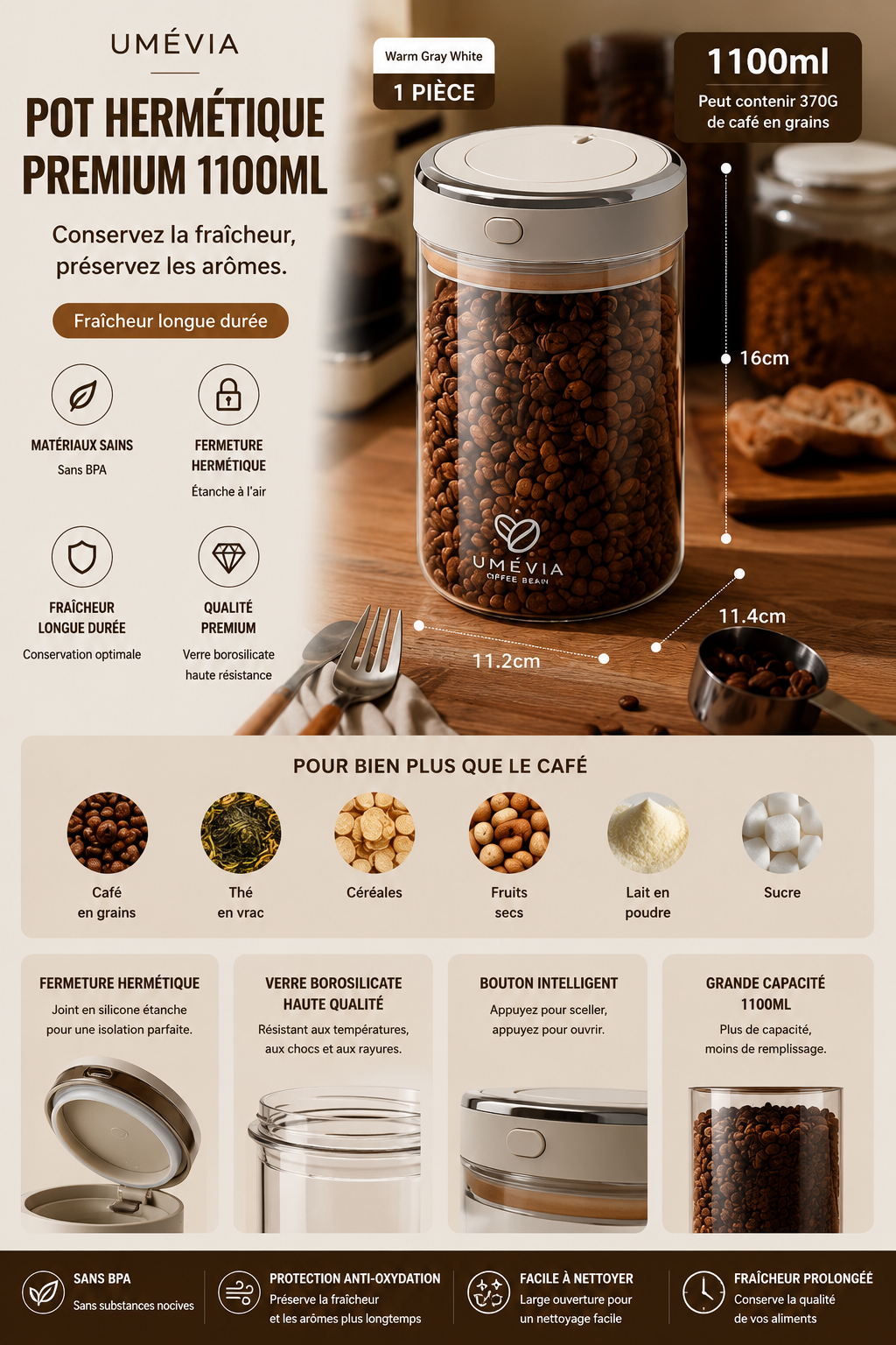 Bocal de Conservation Café Premium – Hermétique, Anti-Oxydation et Anti-Humidité
